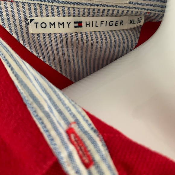 Tommy Hilfiger red cotton T-shirt dress at knee logo color blocks over chest - Picture 4 of 11